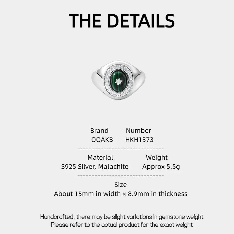 Full Diamond Cabochon Malachite Ring Women's Style - OOAKB