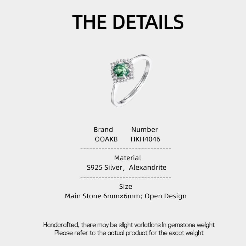 Geometric Moss Agate Open Ring Women's Style