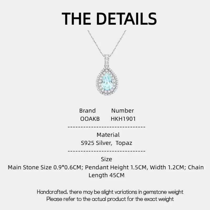 Topaz S925 Silver Teardrop-Shaped Necklace - OOAKB
