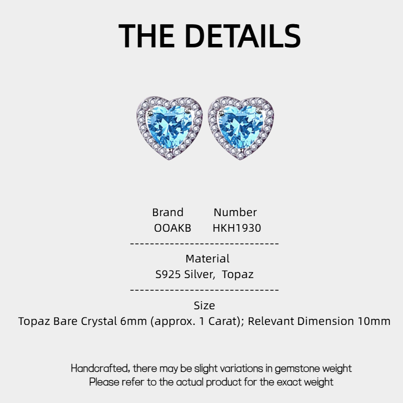 Blue Topaz S925 Silver Heart-Shaped Earrings