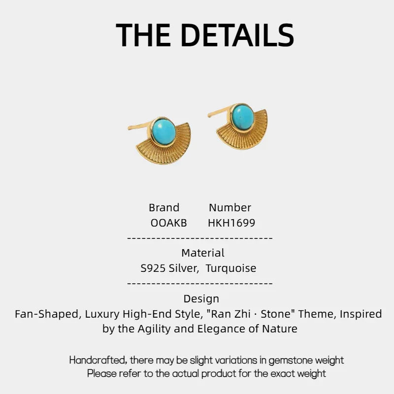 Natural Turquoise Fan-Shaped Earrings - OOAKB