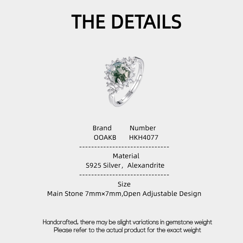 Sunflower Full Inlaid White Zircon Moss Agate Open Ring