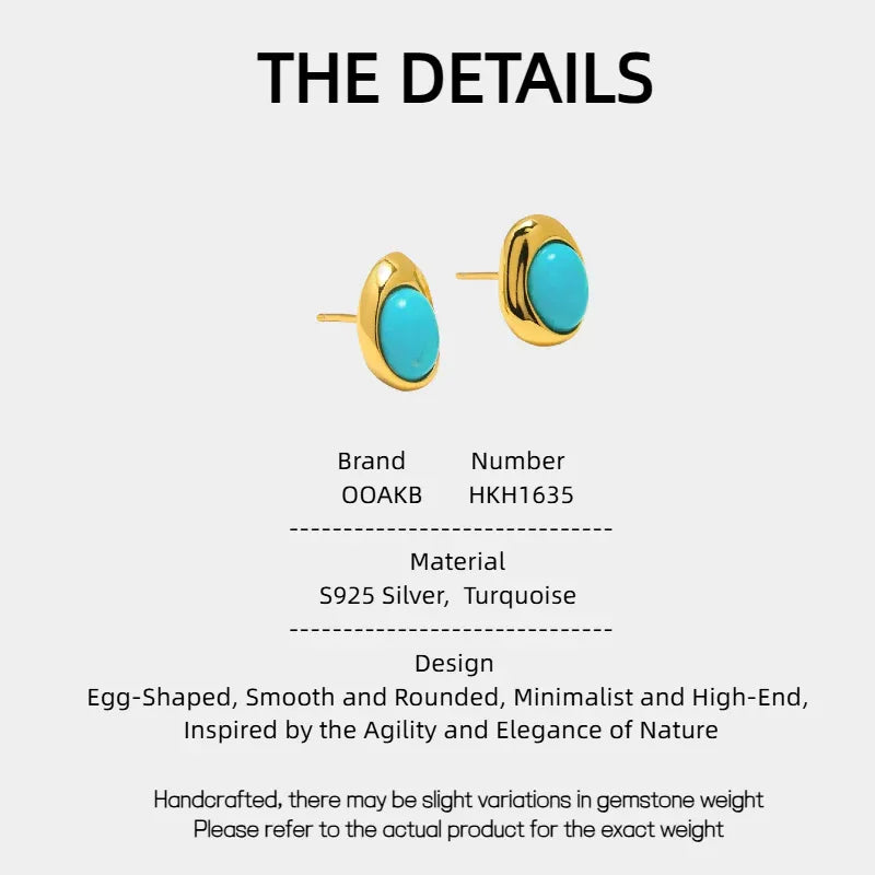 Natural Turquoise Egg-Shaped Luxury Earrings - OOAKB