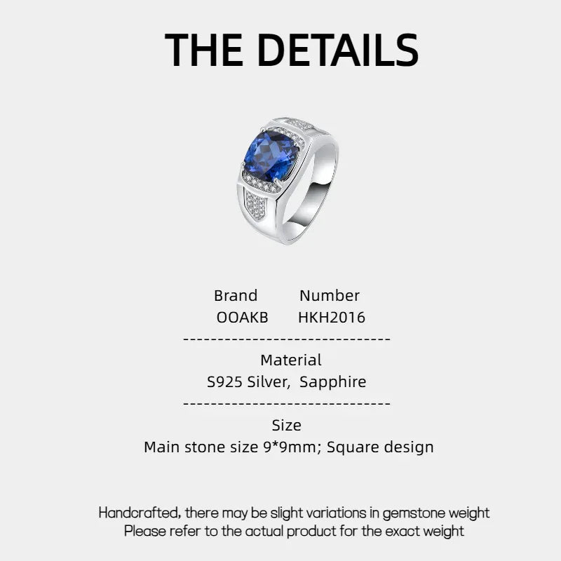 Silver Plated White Gold Square Sapphire Men's Ring - OOAKB
