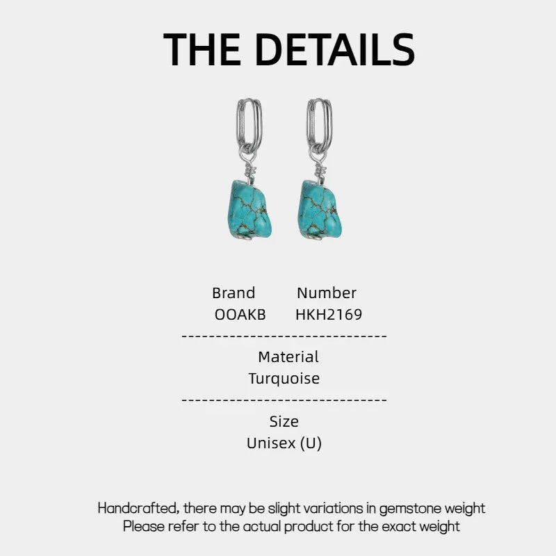 S925 Silver Blue Turquoise Irregular Dangle Earrings - OOAKB