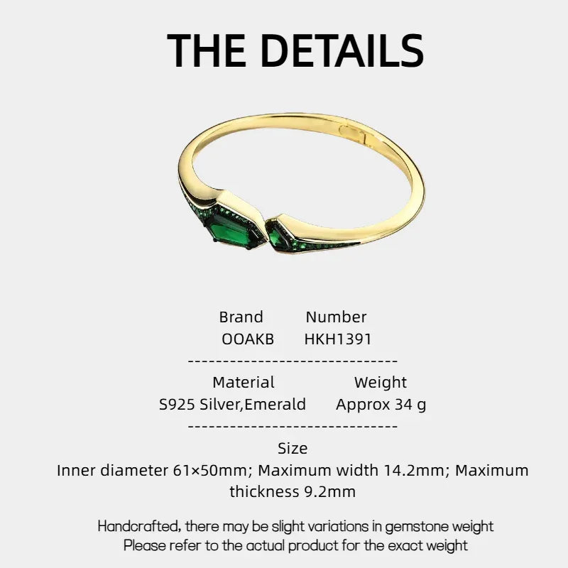 Emerald Adjustable Bracelet Women's Style S925 Silver - OOAKB