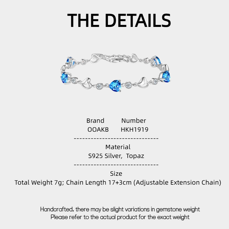 Topaz S925 Silver Heart-Shaped Bracelet