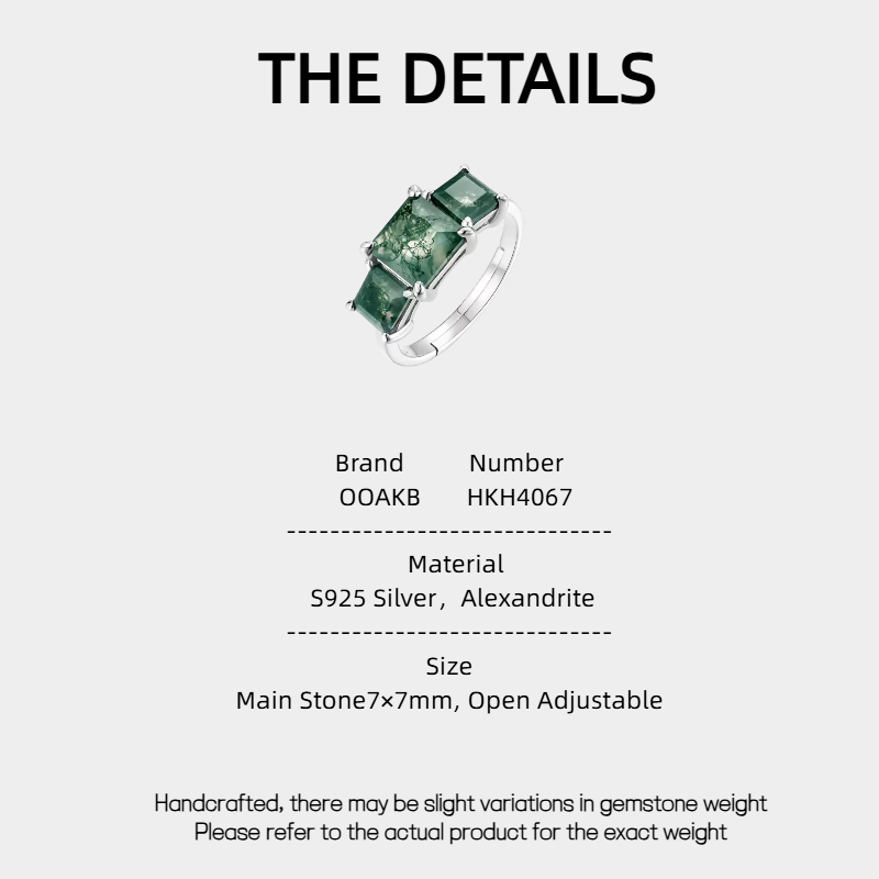 Women's Double Main Stone Moss Agate Open Ring