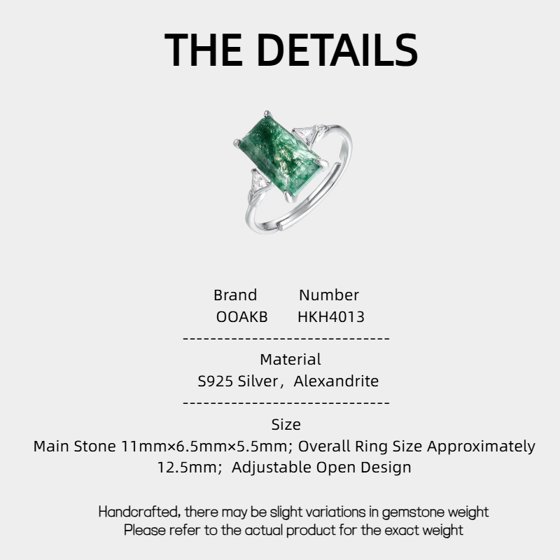 Moss Agate Rectangular Faceted Light Luxury Ring