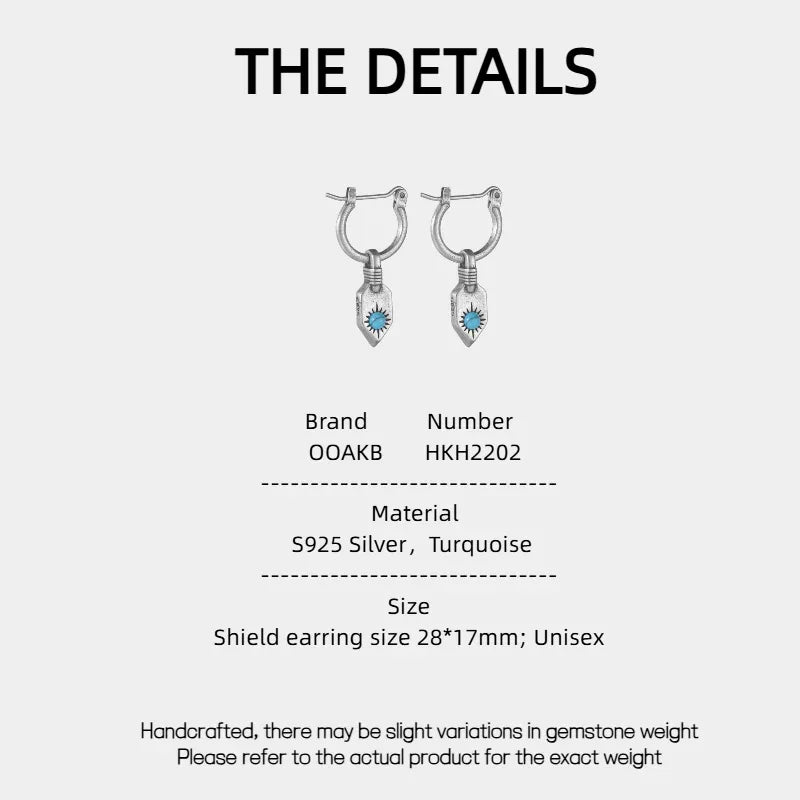 Silver Turquoise Shield Earrings Unisex - OOAKB