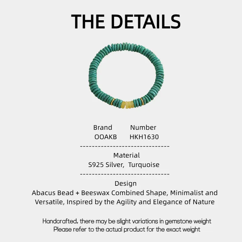 Natural Turquoise Abacus Bead & Beeswax Luxury Bracelet - OOAKB