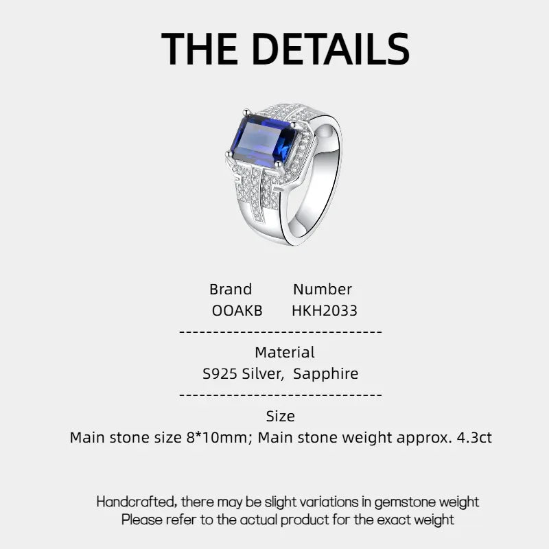 Silver Plated Gold Sapphire Men's Ring 4.3ct - OOAKB