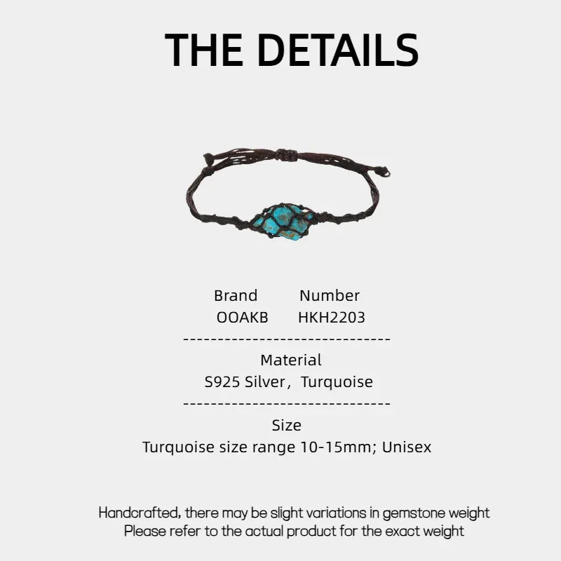Silver Irregular Turquoise Handmade Braided Bracelet - OOAKB