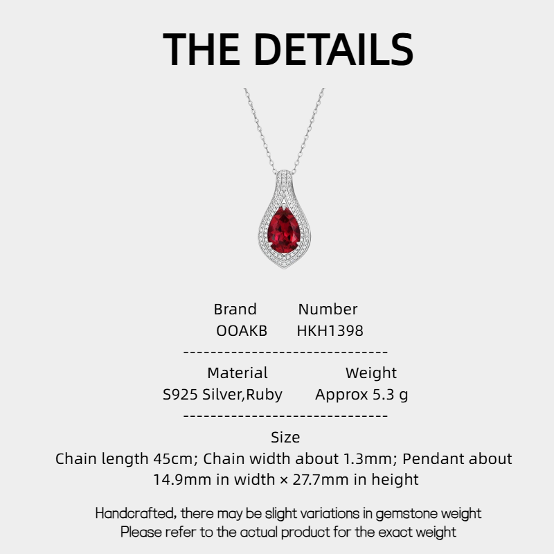 Pigeon Blood Ruby Teardrop Necklace Women's Style S925 Silver