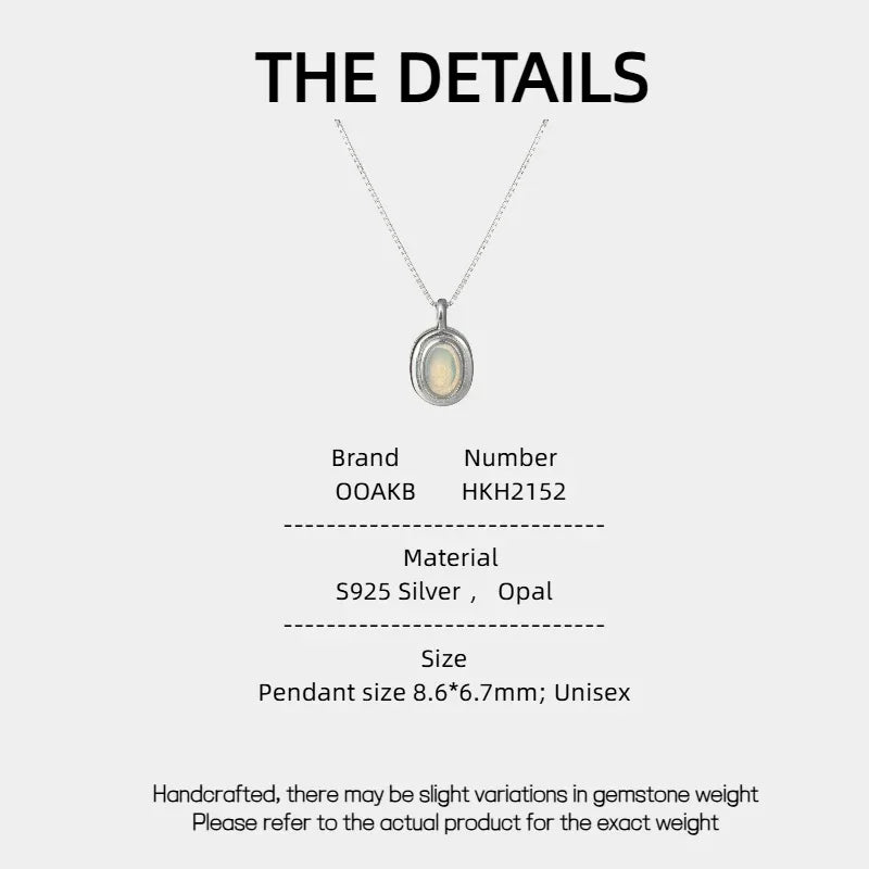 S925 Silver Opal Pendant Necklace Unisex - OOAKB