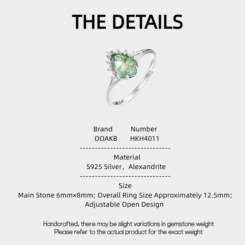 Moss Agate Long Shape Light Luxury Open Ring