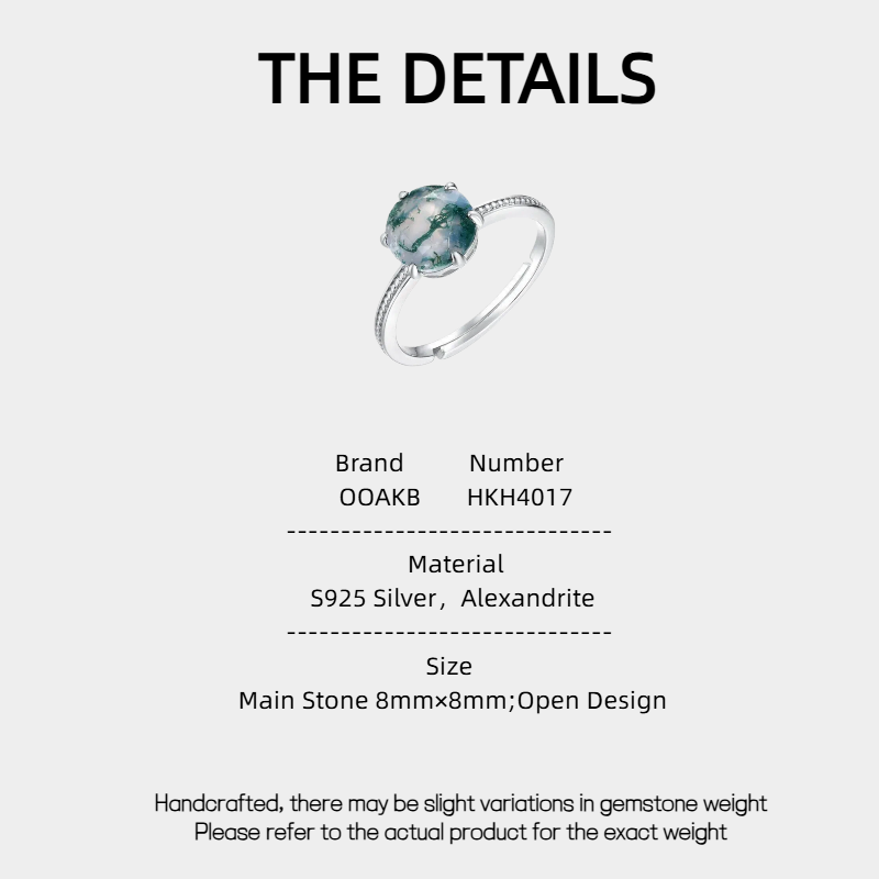 Moss Agate Six-Claw Setting Light Luxury Open Ring