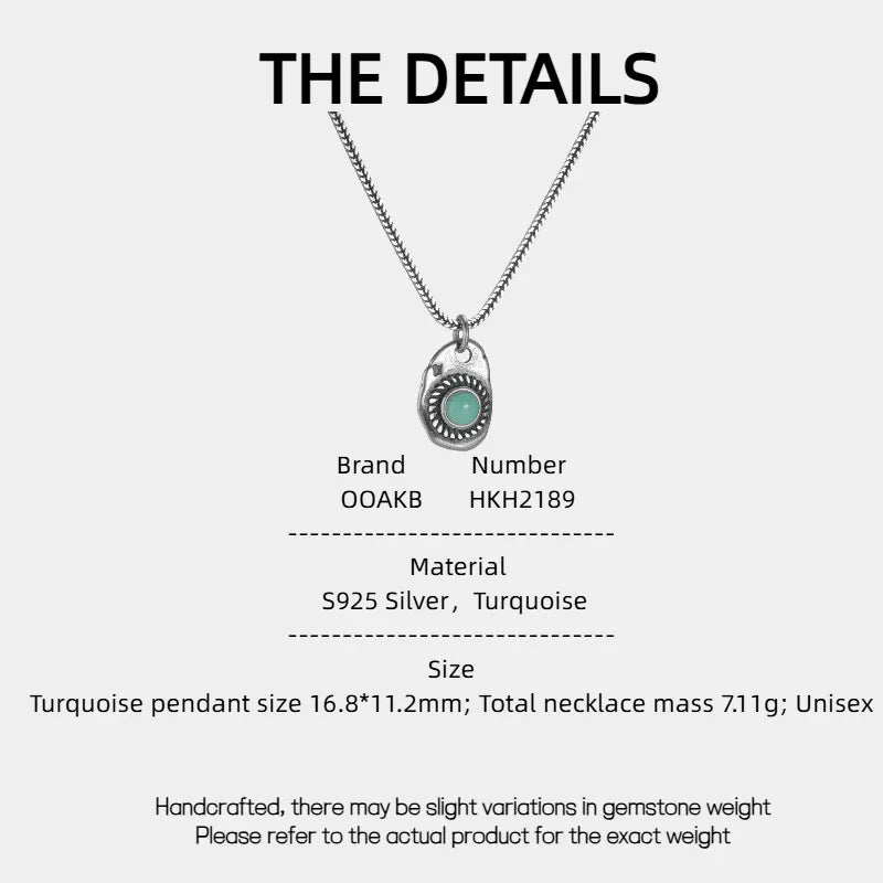 Silver Turquoise Pendant Necklace Unisex - OOAKB