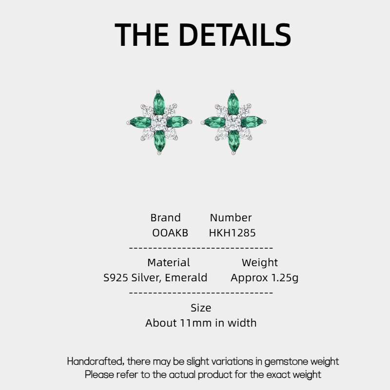 Emerald North Star Sparkling Diamond Stud Earrings S925 Silver Women's Style