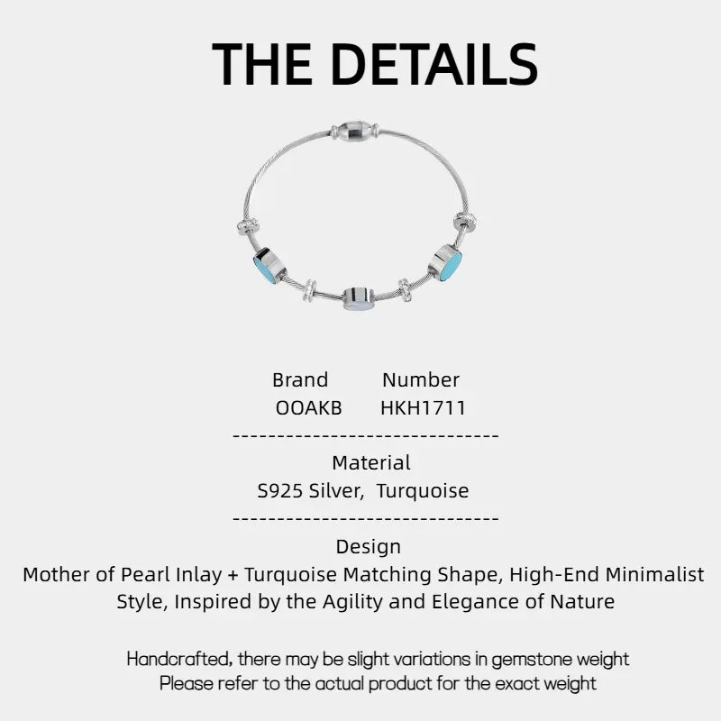 Turquoise Mother of Pearl S925 Silver Bracelet - OOAKB