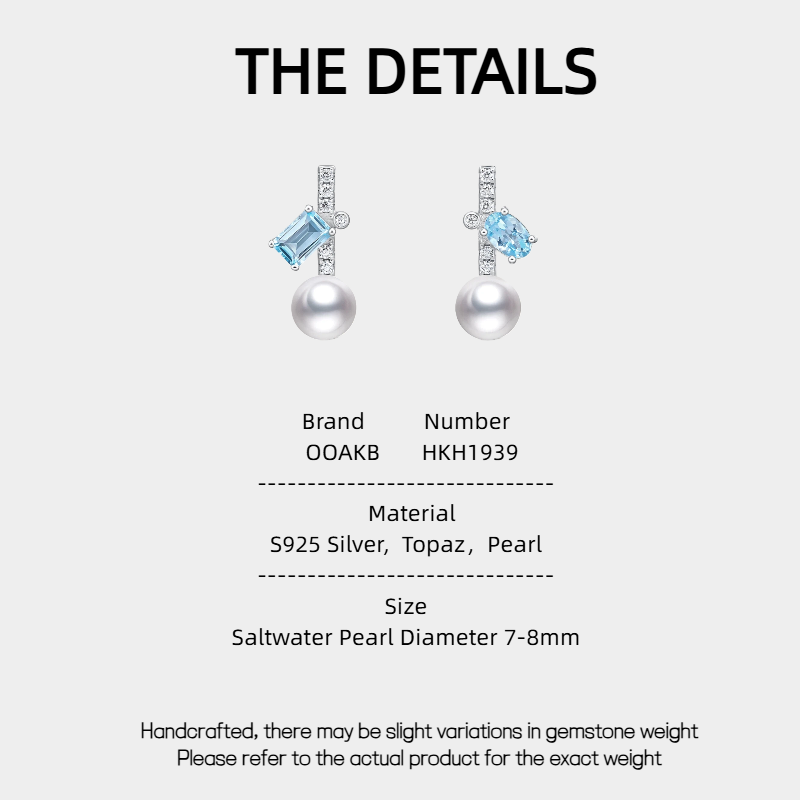 Blue Topaz S925 Silver Saltwater Pearl Earrings