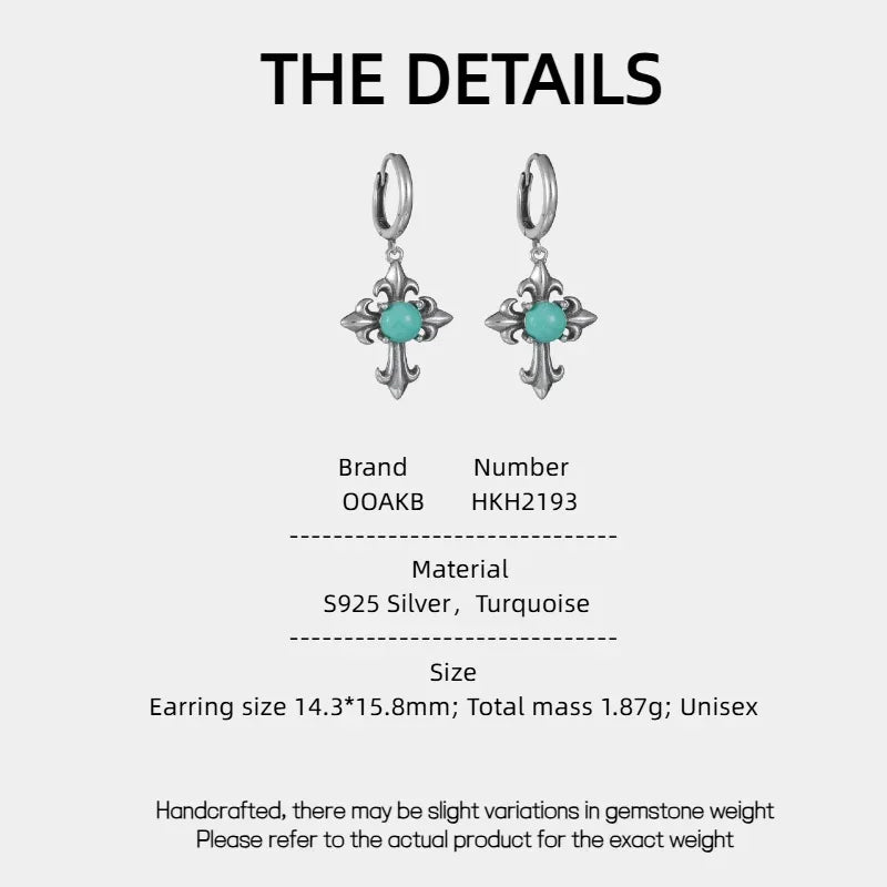 Silver Cross Turquoise Earrings Punk Style - OOAKB