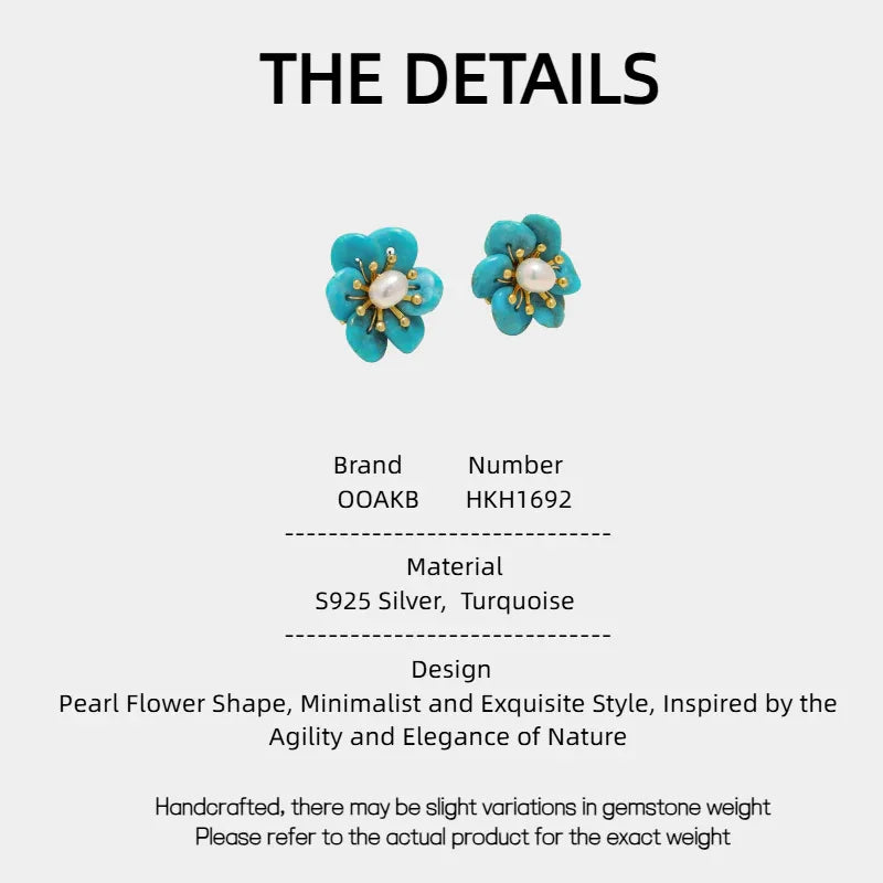 Natural Turquoise Seed Material Pearl Flower Earrings - OOAKB