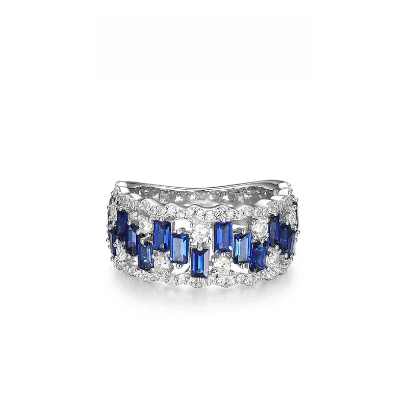 Sapphire S925 Silver Three-Dimensional Inlaid Ring - OOAKB