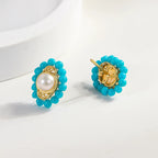 American Turquoise Seed Pearl Earrings