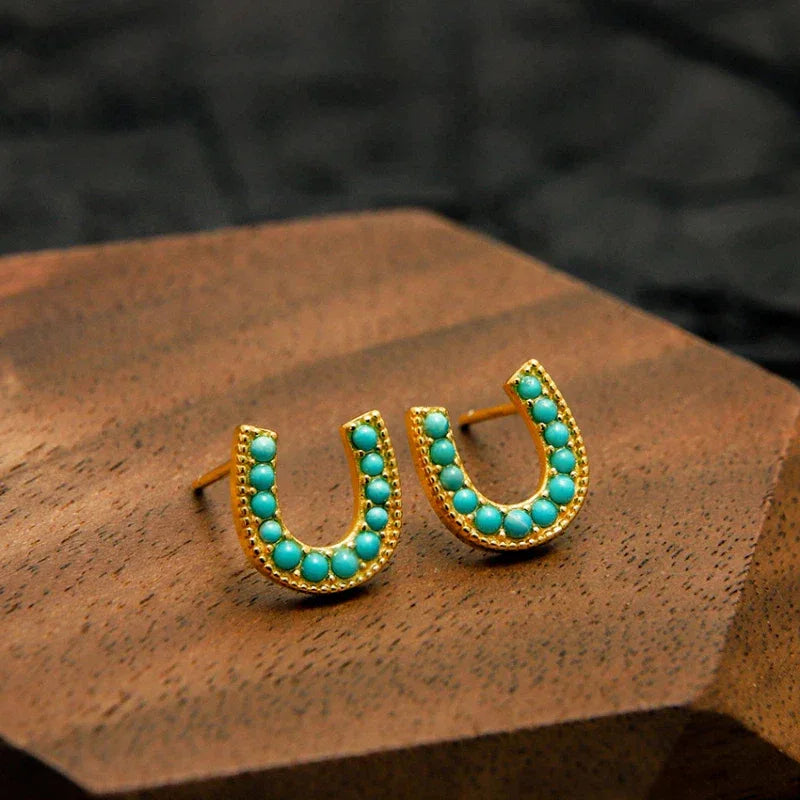 Natural Turquoise Millet Bead U-Shaped Luxury Earrings - OOAKB
