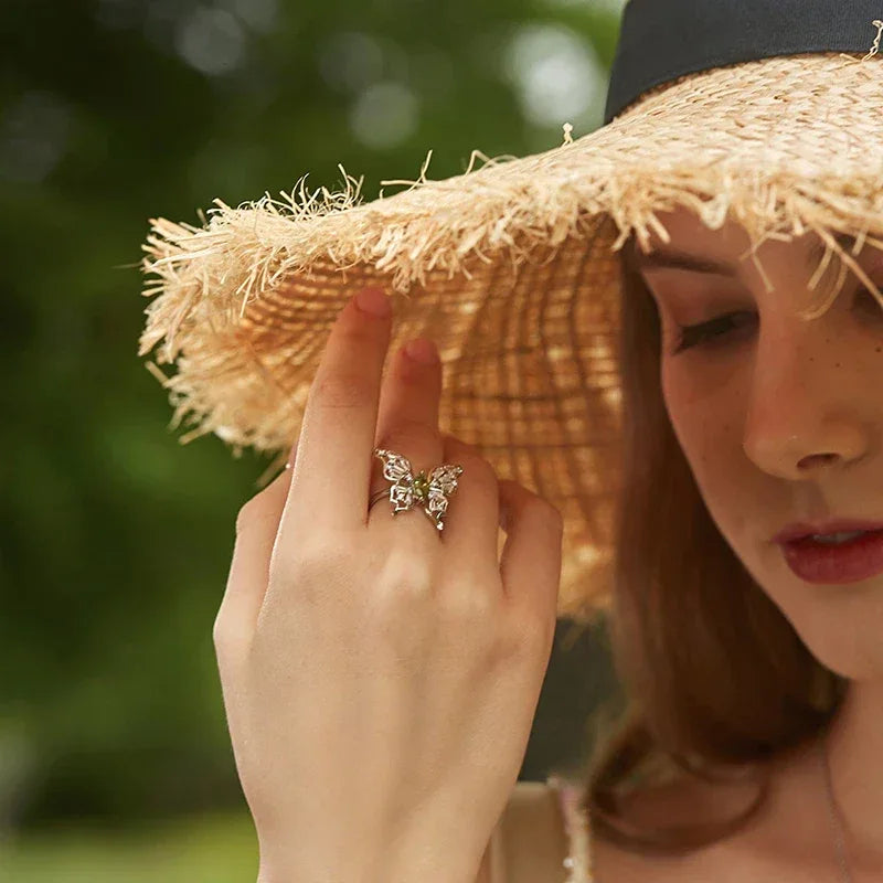 Natural Butterfly Peridot Open Ring - OOAKB