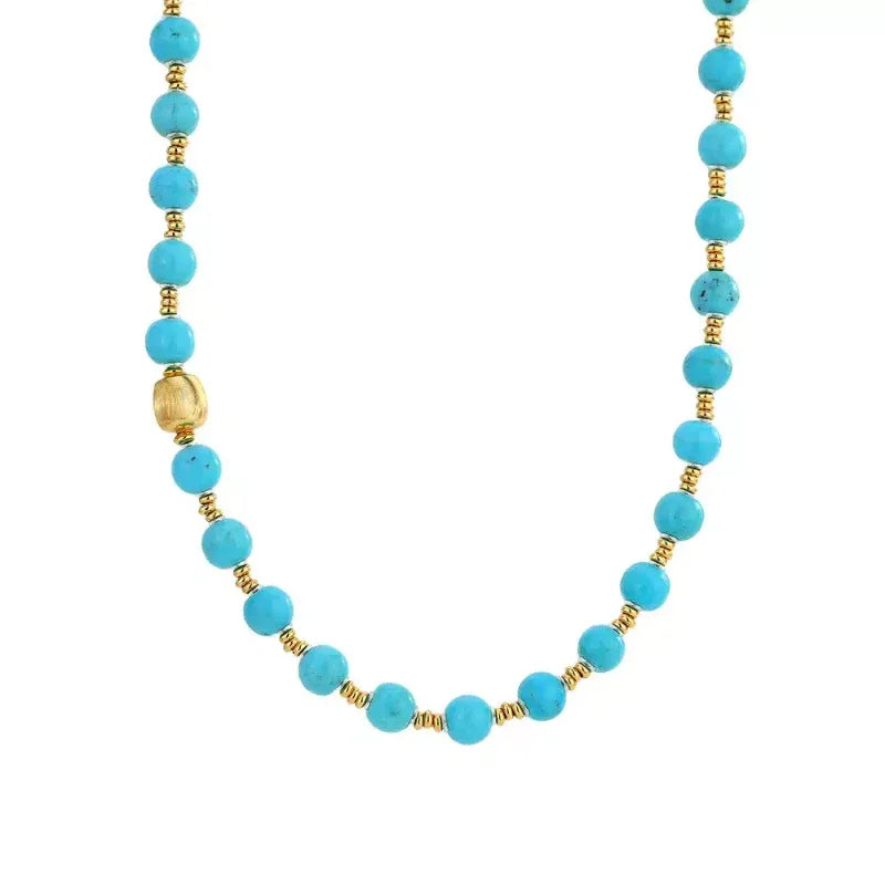 Natural Turquoise Round Bead DIY Luxury Necklace - OOAKB