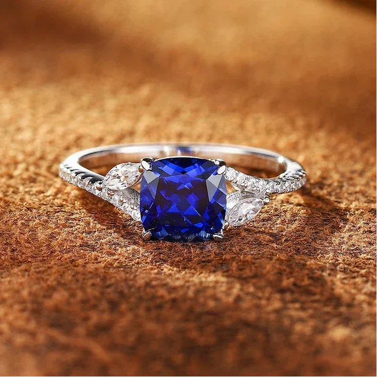 Sapphire S925 Silver Princess Cut Ring - OOAKB