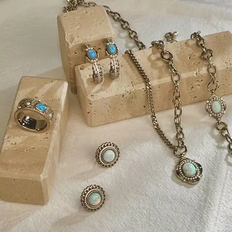 Blue Opal Feather C-Hoop Earrings