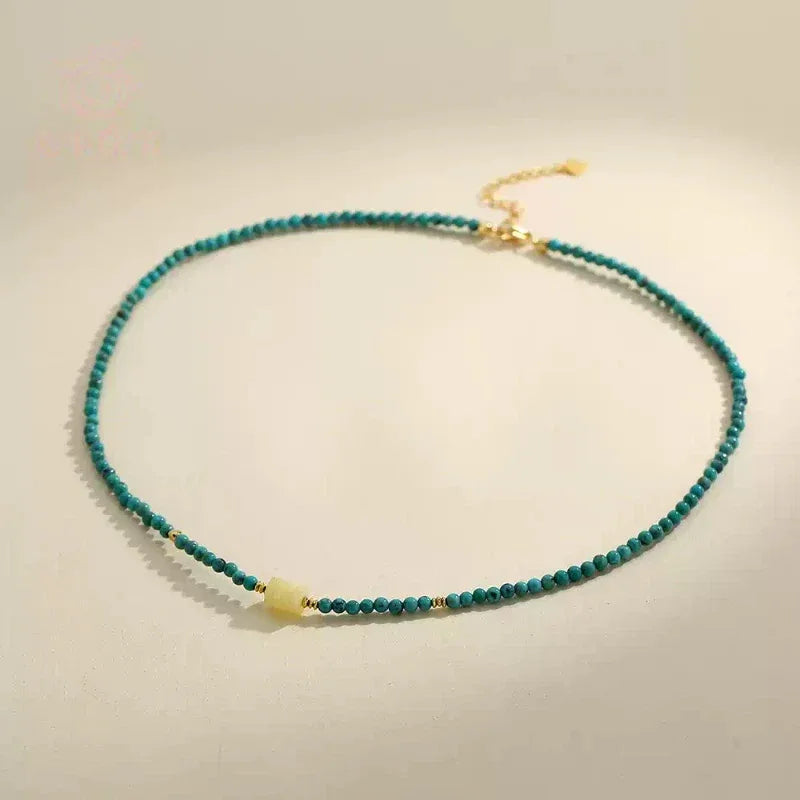 Turquoise Round Bead & Beeswax S925 Silver Necklace - OOAKB