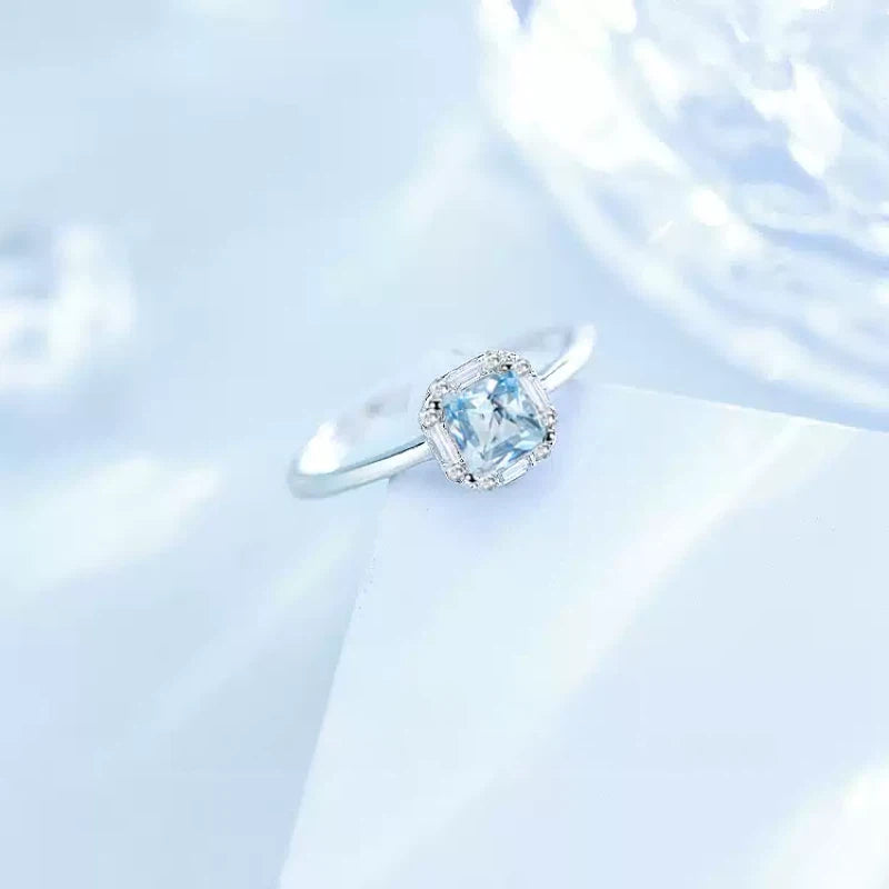 Sea Blue Topaz S925 Silver Open Ring