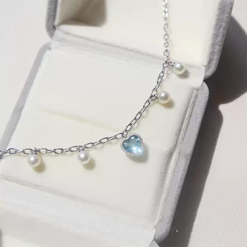 Topaz S925 Silver Heart-Shaped Pearl Bracelet