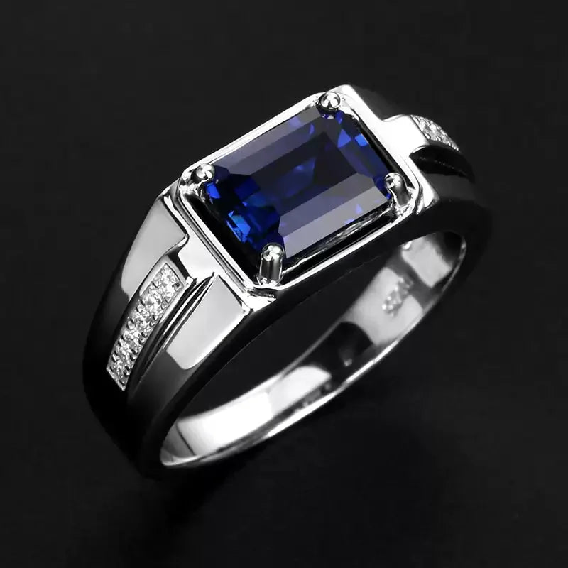 S925 Silver Sapphire Ring Unisex Minimalist Band - OOAKB