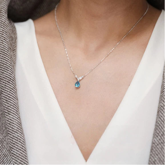Topaz S925 Rhodium Plated Teardrop Necklace