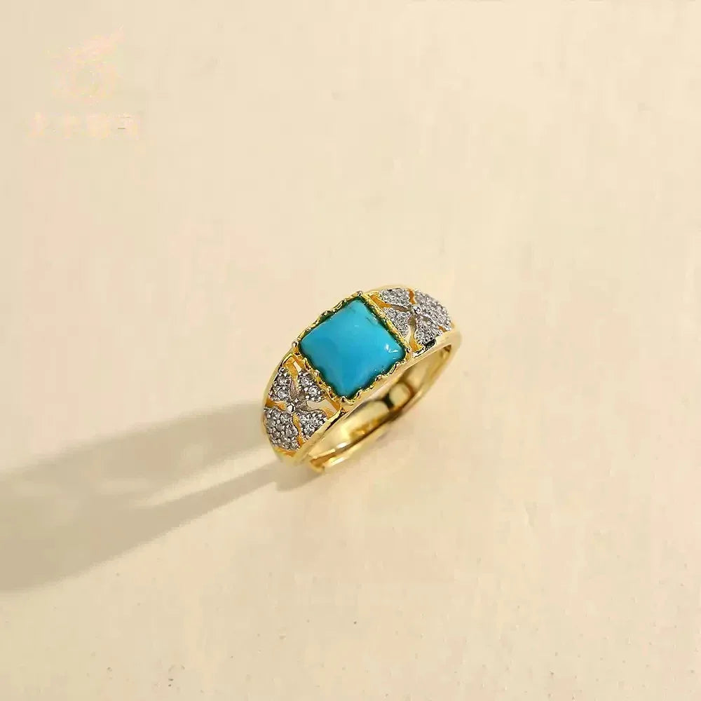 Turquoise Square S925 Silver Open Ring - OOAKB