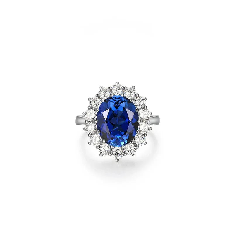 Royal Blue Sapphire S925 Silver Rhodium-Plated Diana-Style Ring - OOAKB