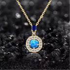Blue Iridescent Opal S925 Silver Diamond-Inlaid Necklace
