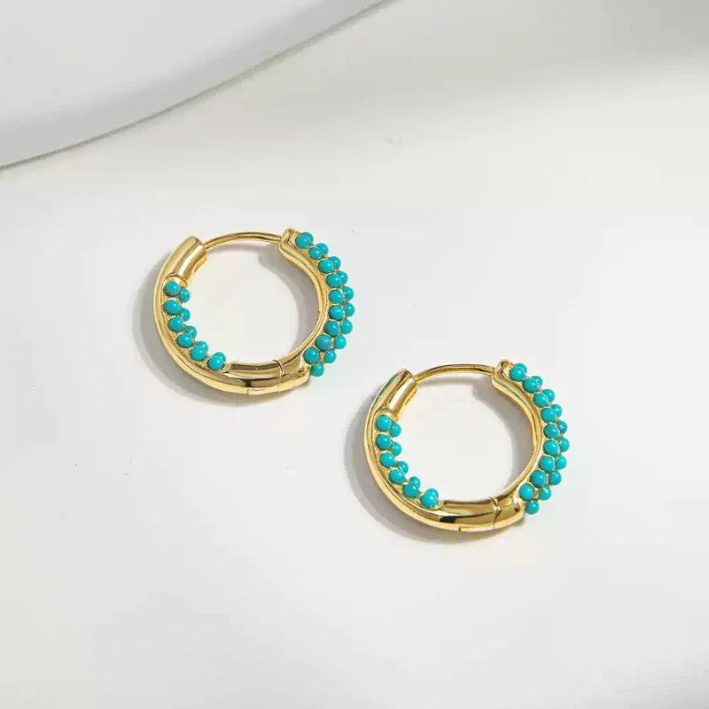 Turquoise Round Bead S925 Silver Earrings - OOAKB