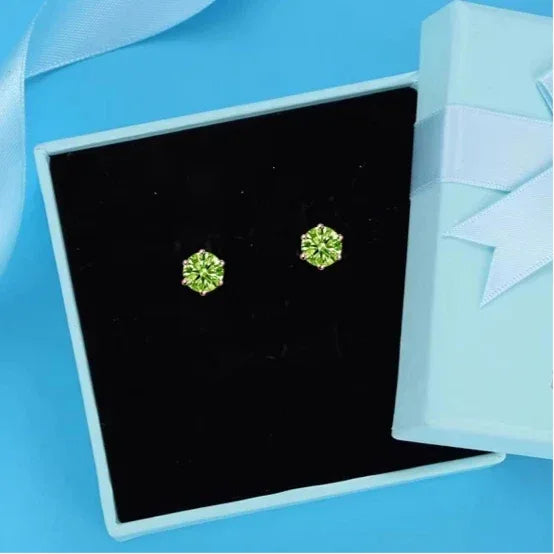 Natural Peridot Minimalist Six-Claw Youthful Silver Earrings - OOAKB