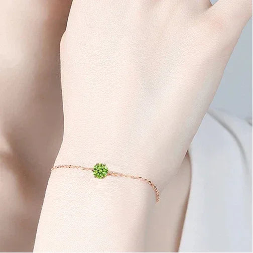 Natural Peridot Six-Claw Engravable Luxury Silver Bracelet - OOAKB