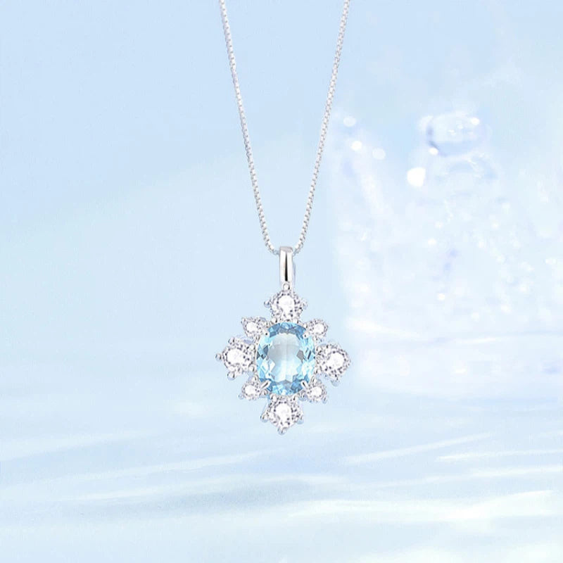 Sea Blue Topaz S925 Silver Snowflake Necklace