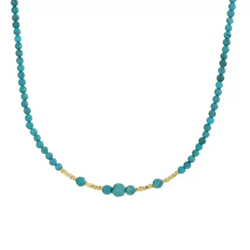 Natural Turquoise Round Bead Cut Corner Luxury Necklace - OOAKB