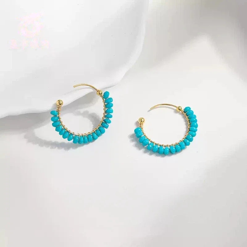 American Turquoise Seed Material C-Shape Earrings - OOAKB
