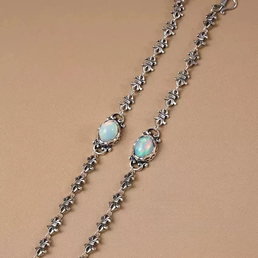 Natural Opal S925 Silver Vintage Bracelet - OOAKB