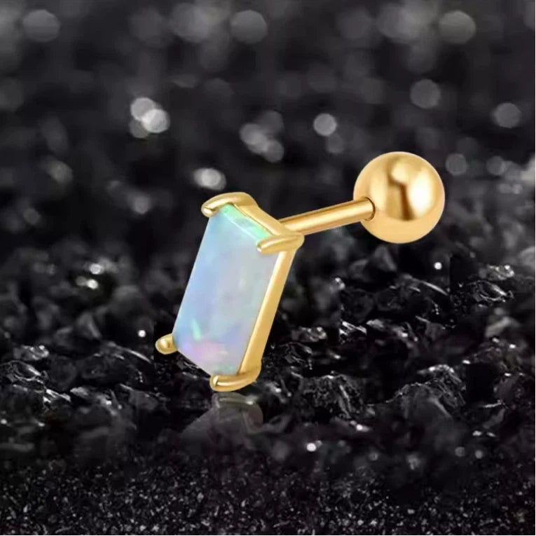Blue Opal 10K Gold Square Single Earring